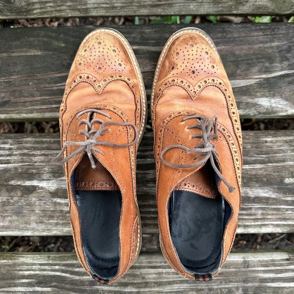 Cole Haan Morris Grand.OS Wingtip Oxford Tan Brown Leather Dress Shoes Size 9